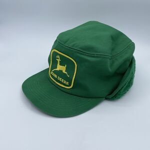 Vintage John Deere Logo Patch Hat Ear Flap 70’s / 80’s Green Farmer Trapper Cap
